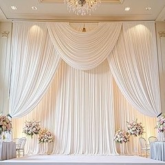 10ft x 15ft Ivory Wrinkle Backdrop Curtains for Parties,Silky Polyester Fabric