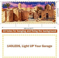 XL Bethlehem Garage Door 7x16ft Backdrop Christmas Banner w/LED Trim Lights