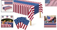 Kids’ Patriotic Table Covers 4 Pack, 108″ x 54″ Red White Blue for Parties