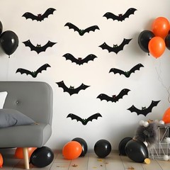 12PCS Halloween Hanging Bat Decorations with Glowing Eyes, Spooky Realistic