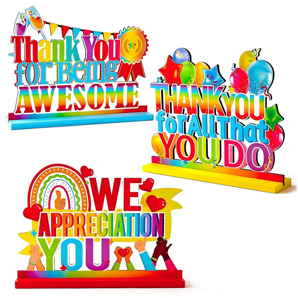 3pcs Employee Appreciation Decorations Thank You Table Centerpieces Wood Sign