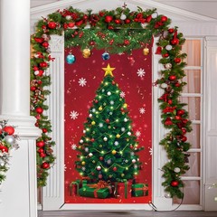 Christmas Front Door Cover Xmas Tree Door Cover Banner Merry Christmas Door H…