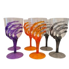 6 SKELETON HAND Plastic Wine Goblets Gothic Punk Multicolor Party Bar Prop