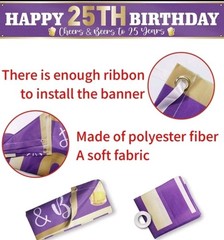 Large 9.8 x 1.6ft 25th Birthday Banner Party Supplies Cheers & Beers to 25 Years