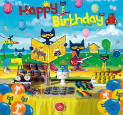 Pete The Cat Happy Birthday Party Backdrop 5×3 ft Background Banner & Balloons