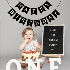 Happy Birthday Banner, Black Decorations Black-white