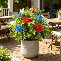 Independence Day Plastic Flower Hydrangea in Pot for Outdoor Garden Decoration
