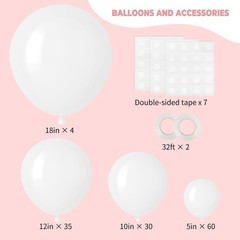White Balloons 129pcs Different Sizes 18 12 10 5 Inch for Garland Arch, Latex…