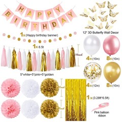 Pink and Gold Birthday Party Decorations for Women with Happy