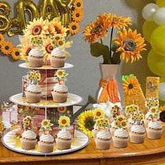 Yellow Sunflower Party Cupcake Decorations Set with 1PCS 3-Tier Gardening Cup…