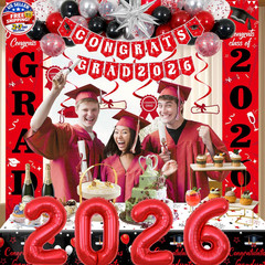 Graduation Decorations 2026, Red and Black Grad Decorations Class of 2026, Gradu