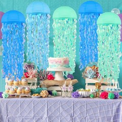 8 pcs Jellyfish Paper Lanterns Ocean Birthday Party Multicolor Blue