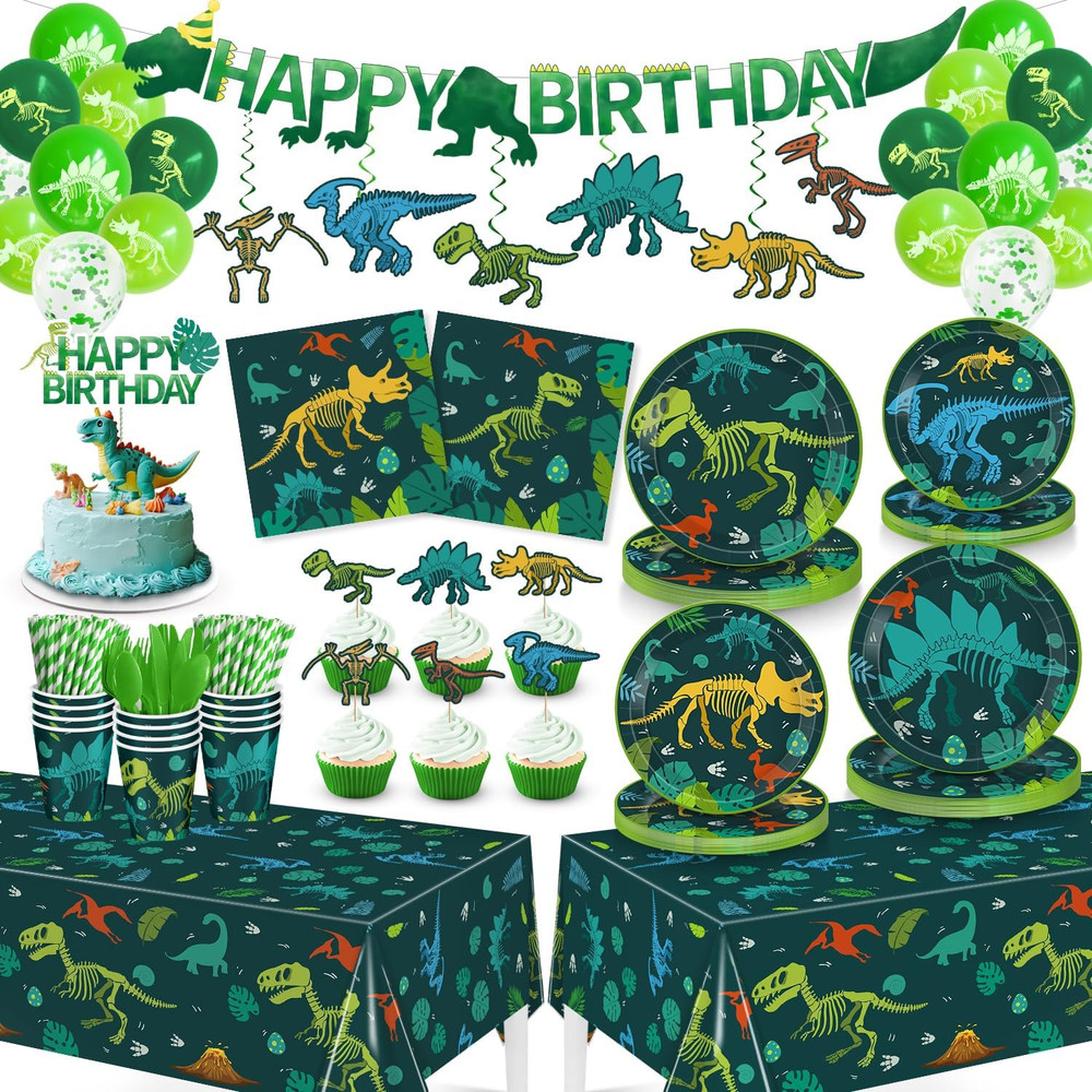274 Pcs Dinosaur Birthday Decorations, Dinosaur Birthday Party Supplies with Ban