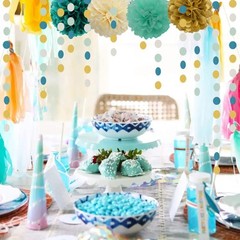 Teal-Blue Mint Beige-Gold Party Decorations – 30pcs Rustic Wedding Tissue Pom