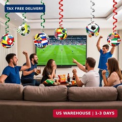 12 PCS World Cup Decorations, Soccer Birthday Party Decorations, Hanging Swirl S
