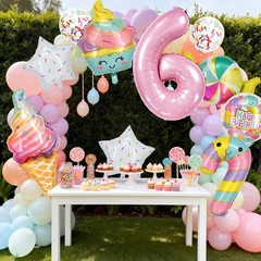 Number Candy Ice Cream Balloon Set, Macaron Pink Dessert-Themed Party Decorat…