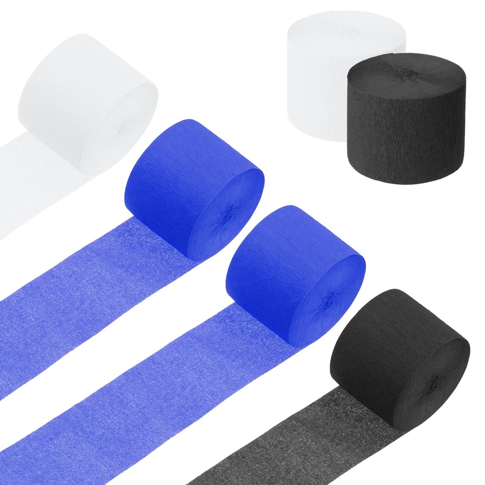 6 Roll Crepe Paper Streamers Decor Blue,Black,White