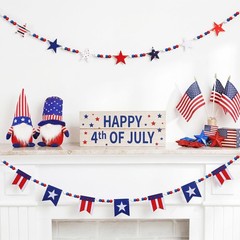 2 Pack Patriotic Wood Bead Garland with Felt Stars Flags July 4th Decor