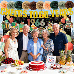 60Th Birthday Decorations for Men Women, Vintage 1966 Backdrop, Cheers to 60 Yea