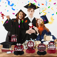 12Pcs Maroon Graduation Decorations Class of 2026 Honeycomb Centerpieces, Gradua