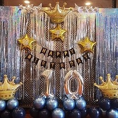 2 Pack 3.2ft x 8.2ft Silver Metallic Tinsel Foil Fringe Curtains, Door Streamer