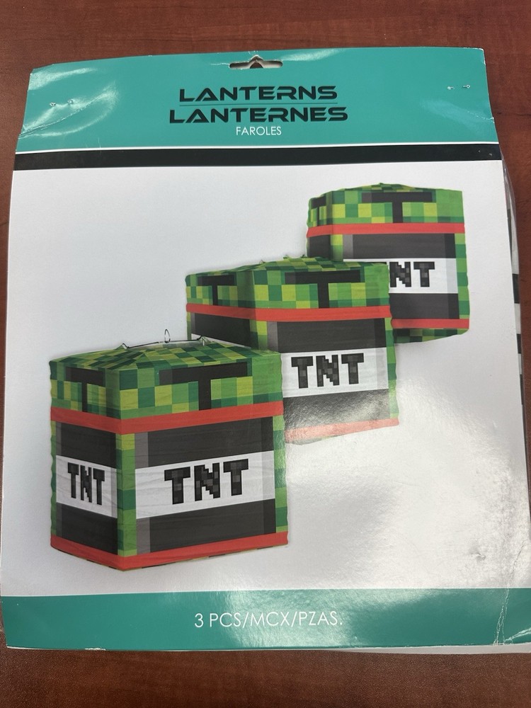 Amscan Minecraft TNT Paper Party Lanterns 3 pcs w/ String 9.5 in