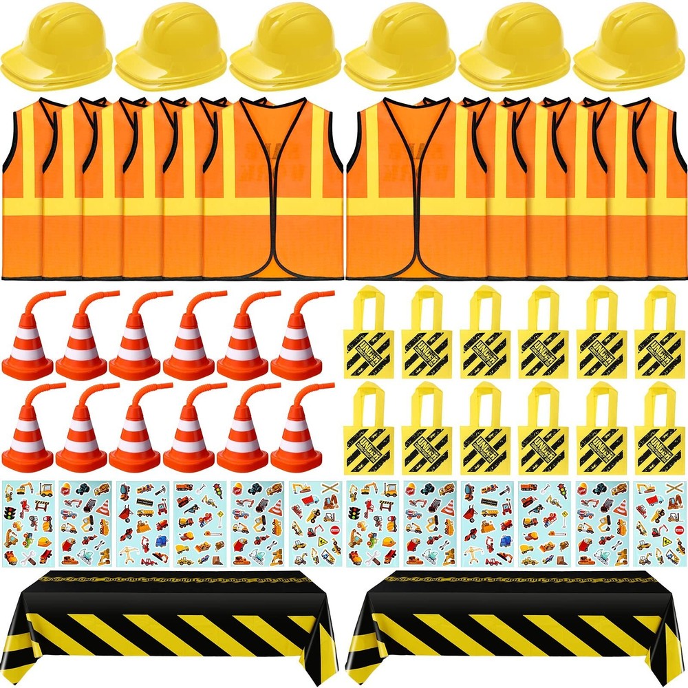 62 Pcs Construction Birthday Party Supplies Set Kids Construction Dress up Se…