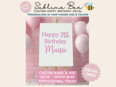 Personalised Happy Birthday Name Age Vinyl Decal Party Backdrop Balloon Sign
