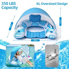 XL Pool Float for Adults with Canopy Cup Holders Headrest Inflatable Lounger