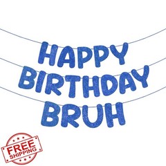Fulmoon Glitter Bruh Birthday Banner Dark Blue Teen Party Decor