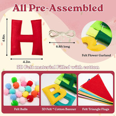 Felt Happy Birthday Banner Set, Pre-Strung 3D Happy Birthday Banner with Pom Pom