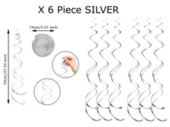 6 PACK SILVER Hanging Swirls Party Ceiling Decoration Wedding Birthday Spiral