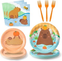 Charming Capybara-Themed Tableware Set for 24 Guests – Perfect for Kids’ Parties
