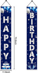 Blue Silver Happy Birthday Door Banner Decorations for Men Boys,Happy Birthday B