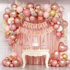 Rose Gold Birthday Decorations with Metallic Pearl Rose Gold Confetti Light