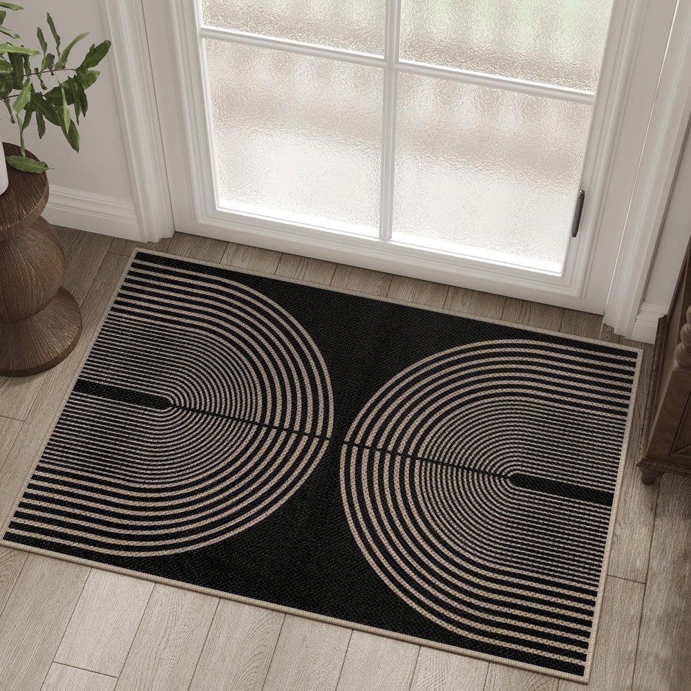 Easy Jute Rainbow Entryway Rug, 2×3 Black Washable Non-Slip Indoor Outdoor Do…