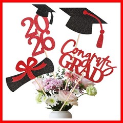 20 PCS Graduation Decorations Class of 2026, Black and Red Double-Sided Centerpi