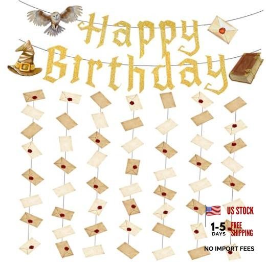 Magic Theme Happy Birthday Banner Wizard Vintage Letter Garlands Birthday