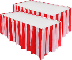 2 Pieces Red and White Striped Table Skirt Carnival Theme Table Skirts for Ci…