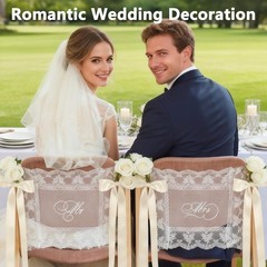 2 Pcs Lace Mr & Mrs Wedding Chair Signs with Satin Ribbon, Sweetheart Table C…