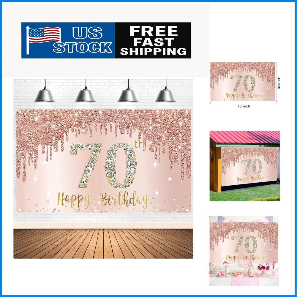 Stunning Rose Gold Pink 70th Birthday Backdrop – Perfect for Photo Booths