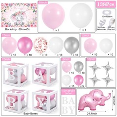138Pcs Elephant Baby Shower Decorations Girl, Baby Boxes with Letters & Pink …