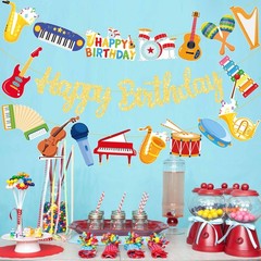 Musical Instrument Birthday Party Banners Gold Happy Birthday Banners Music I…