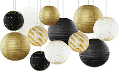 Black and Gold New Years Eve Decorations Hanging Paper Lanterns 12pcs Paper Lant