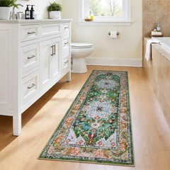 U’Artlines 2′ x 6′ Boho Hallway Runner Rug, Non Slip x (Runner), Green