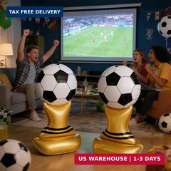 2PCS Giant Soccer Trophy Balloons, Self Standing Foil Balloons for Soccer Birthd