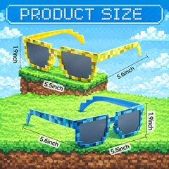 12 Pack 6 Colors Pixel Sunglasses, Video Game Cool Style Glasses Party Favors…