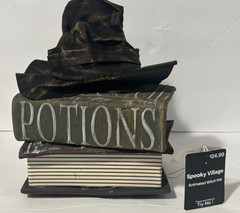 Animated Moving Talking Light-Up Witch Hat on Potion Books Halloween Decor NEW