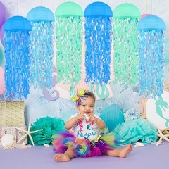 8 pcs Jellyfish Paper Lanterns Ocean Birthday Party Multicolor Blue