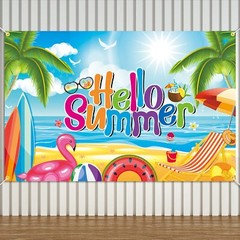 Hello Summer Decorations Beach Chair Sun Sea Backdrop Banner Gift 73″x43″